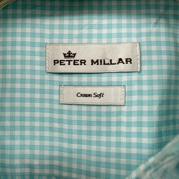 Peter Millar Men's White Blue Check Crown Soft Button Down Shirt Silk Blend XL - Picture 9 of 14